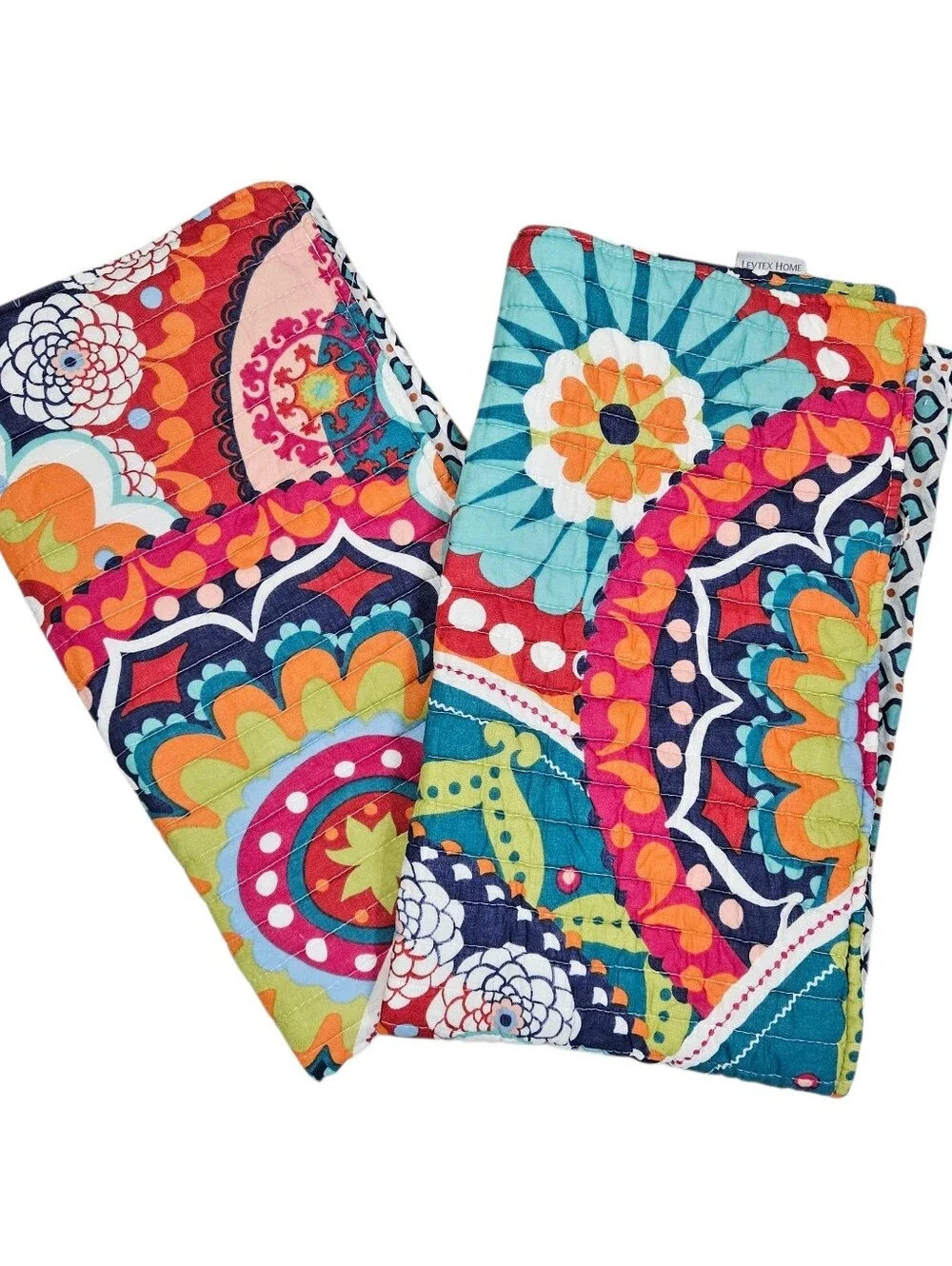 Levtex Home Serendipity KING Quilted Pillow Shams Mandala Boho Cotton NWOT Pair